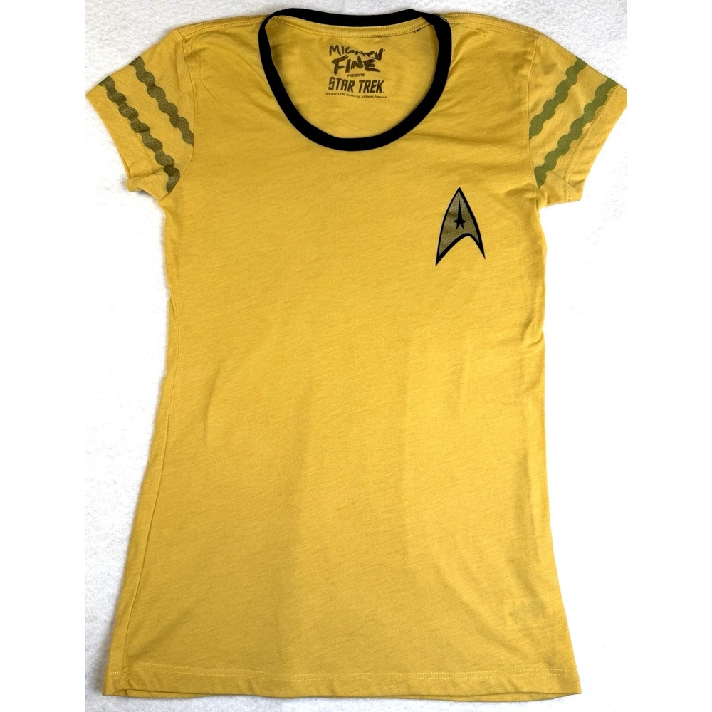 Star Trek Starfleet Command Shirt Women's Medium Yellow Mighty Fine Sci Fi Tee